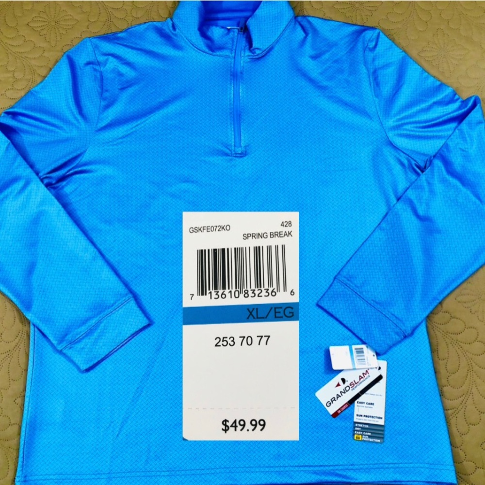 NEW..MEN XL GRAND SLAM UPF50 1/4 ZIP GOLF LONG SLEEVES POLO(SPRING BLUE)